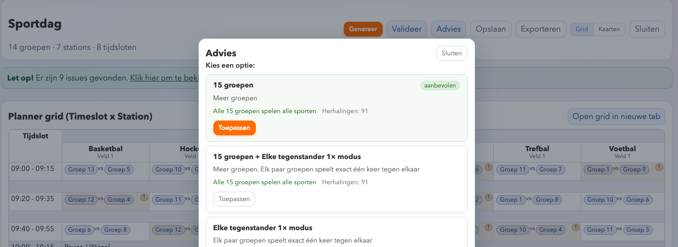Advies-panel met suggesties